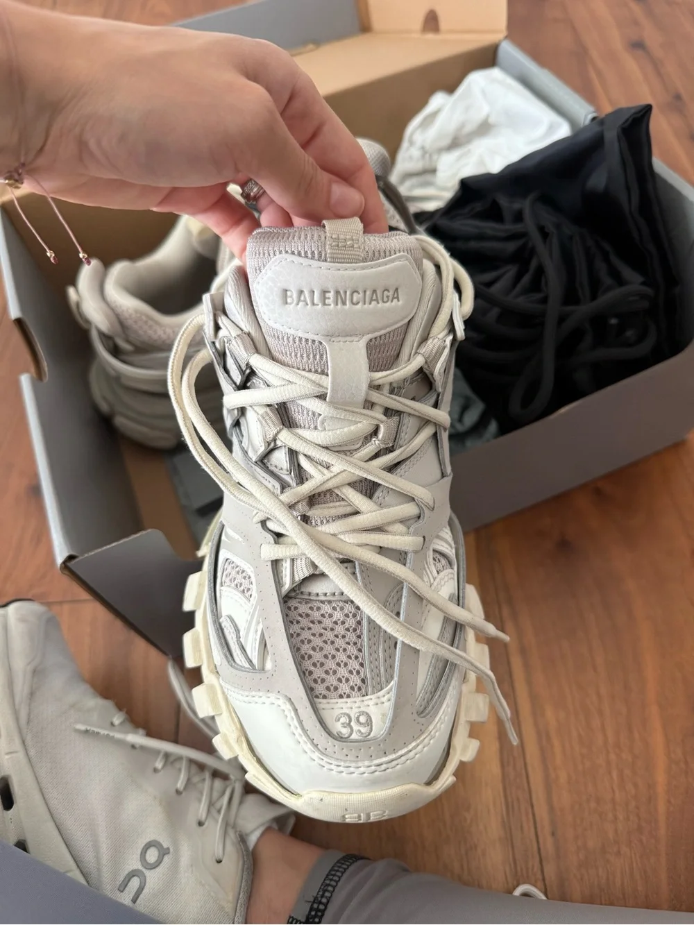 Balenciaga Cream/Tan track Lace-Up Sneakers